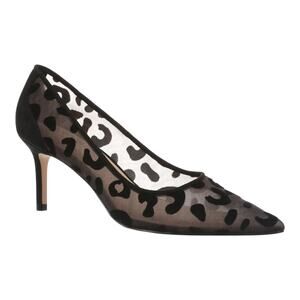 On 34th Women's Mesh Pointed Toe Stiletto Heel Pumps Black Leopard Size 8 1/2